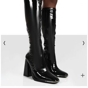 Public Desire - Patent Knee High Block Heeled Boots